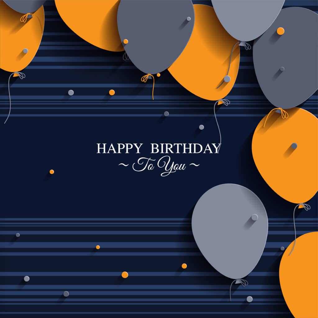 Vector birthday card with balloons and birthday text.